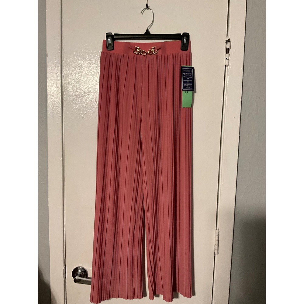Lark + Grey Womens Petite PS Coral Pink Pleated Wide Leg Gold Chain Pants NEW